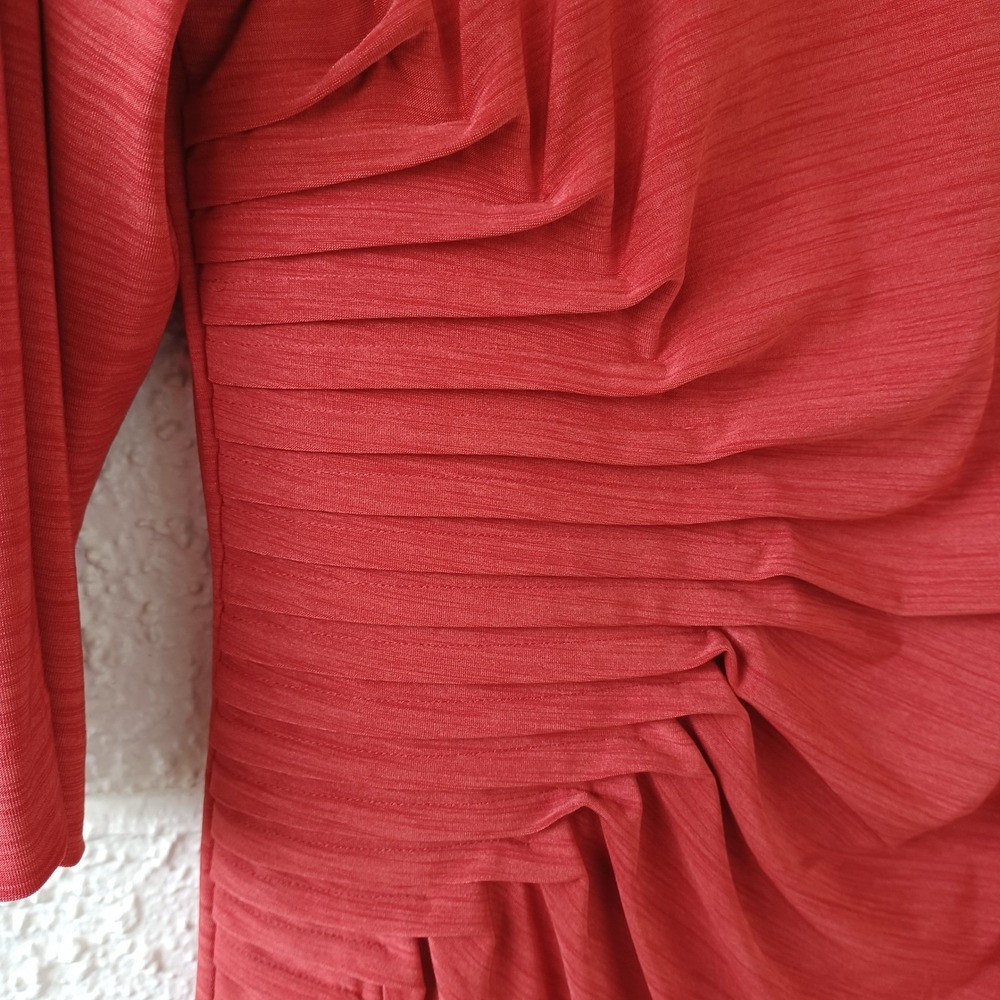 Tahari Arthur S Levine Orange Ruched Sheath Dress 3/4 Sleeve Sz 10 Bsns Cocktail - Picture 6 of 8